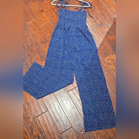 D&M Collection Ruched  Polka Dot  Wide Legged  Boho Loose Jumpsuit Woman's Lg - Picture 2 of 10